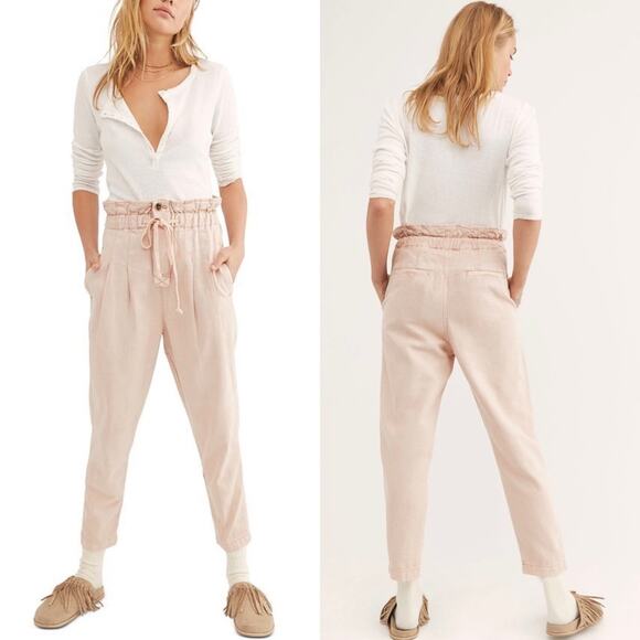 Free People Margate in Misty Rose pleated paperbag trouser Small - Picture 1 of 13